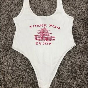 SHEIN White Bodysuit with Red Print